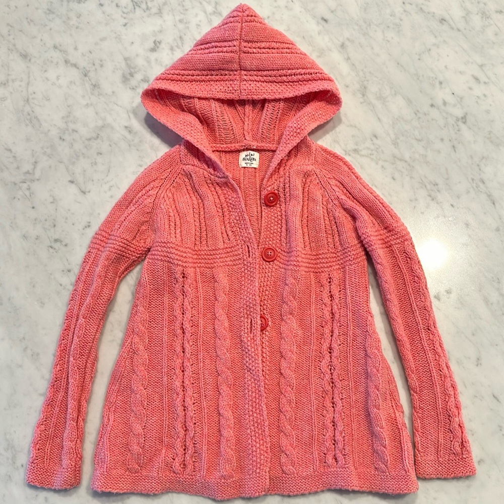 Mini Boden Girl’s Pink Wool Hooded Sweater, size 5-6Y